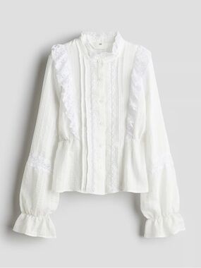 H&M White Lace-Detail Button Blouse
